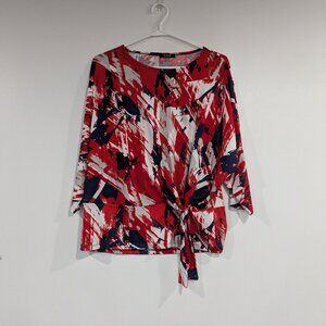 Lace 3/4 Sleeve Dolman Blouse with Ties Navy Blue White Red Size Large